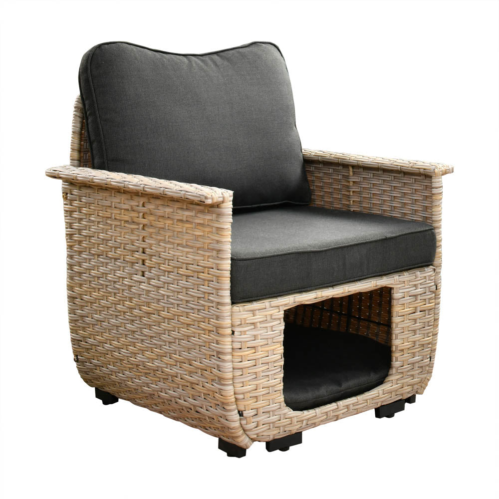 Ovios Patio Conversation Set 6 Pieces Beige Wicker with 30'' Fire Pit and Multifunctional Storage