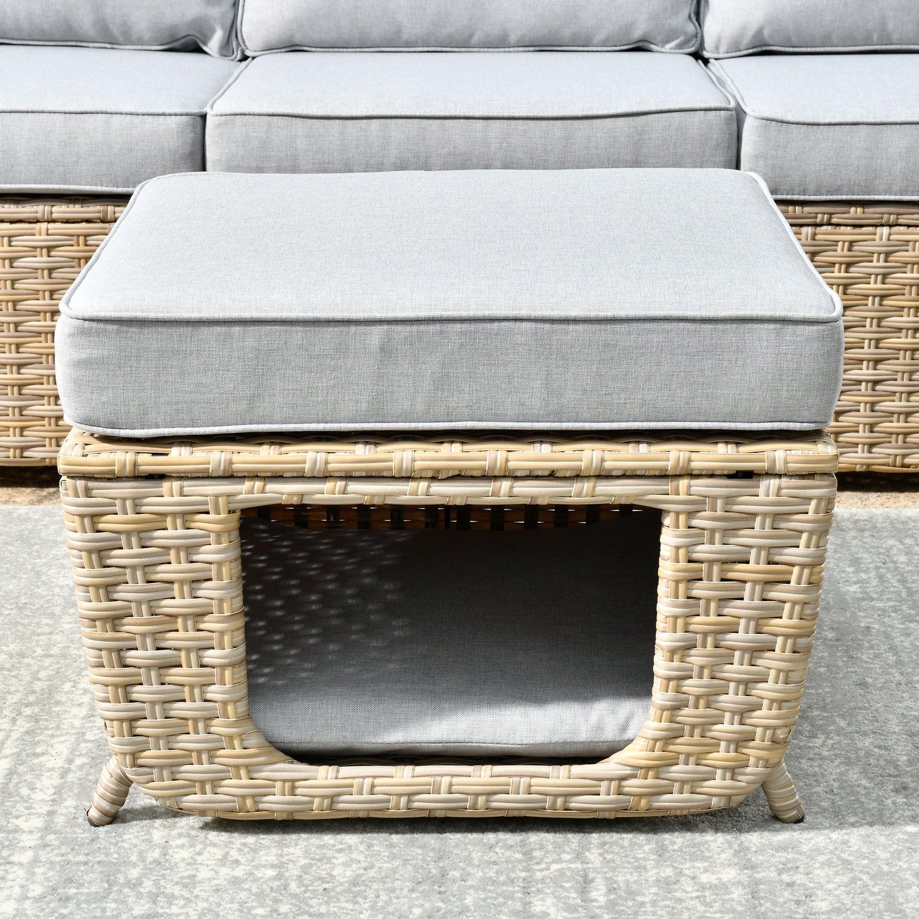 Ovios Outdoor Furniture Beige Wicker Set 8 Pieces with 2 Swivel Chair Side Table and Multifunctional Storage