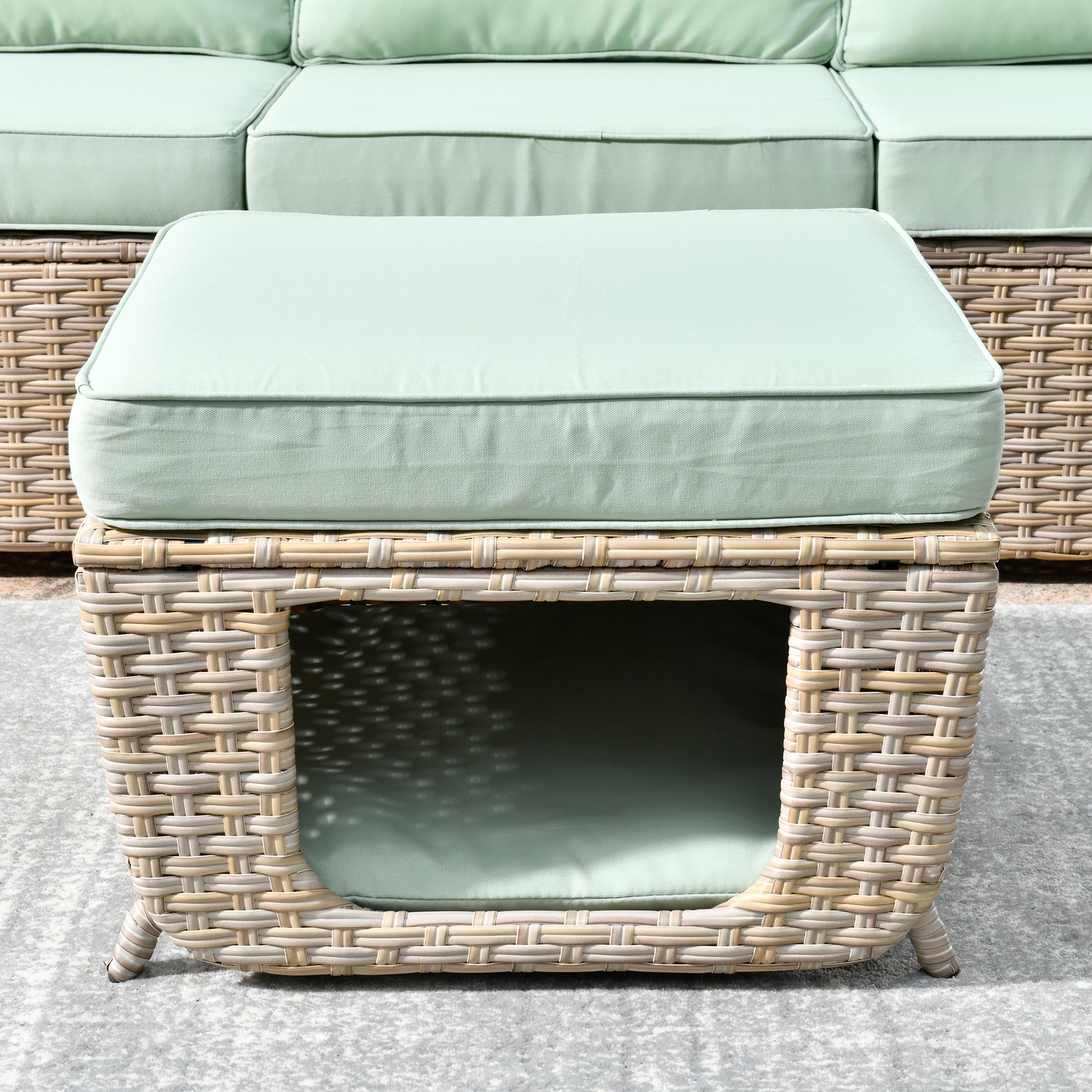Ovios Outdoor Furniture Beige Wicker Set 8 Pieces with 2 Swivel Chair Side Table and Multifunctional Storage