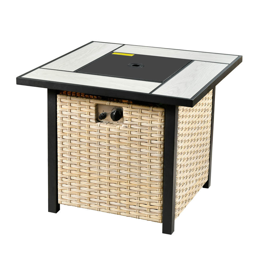 Ovios Patio Pet Conversation Set Beige Wicker 7 Pieces with 30'' Fire Pit and Swivel Rocking Chairs