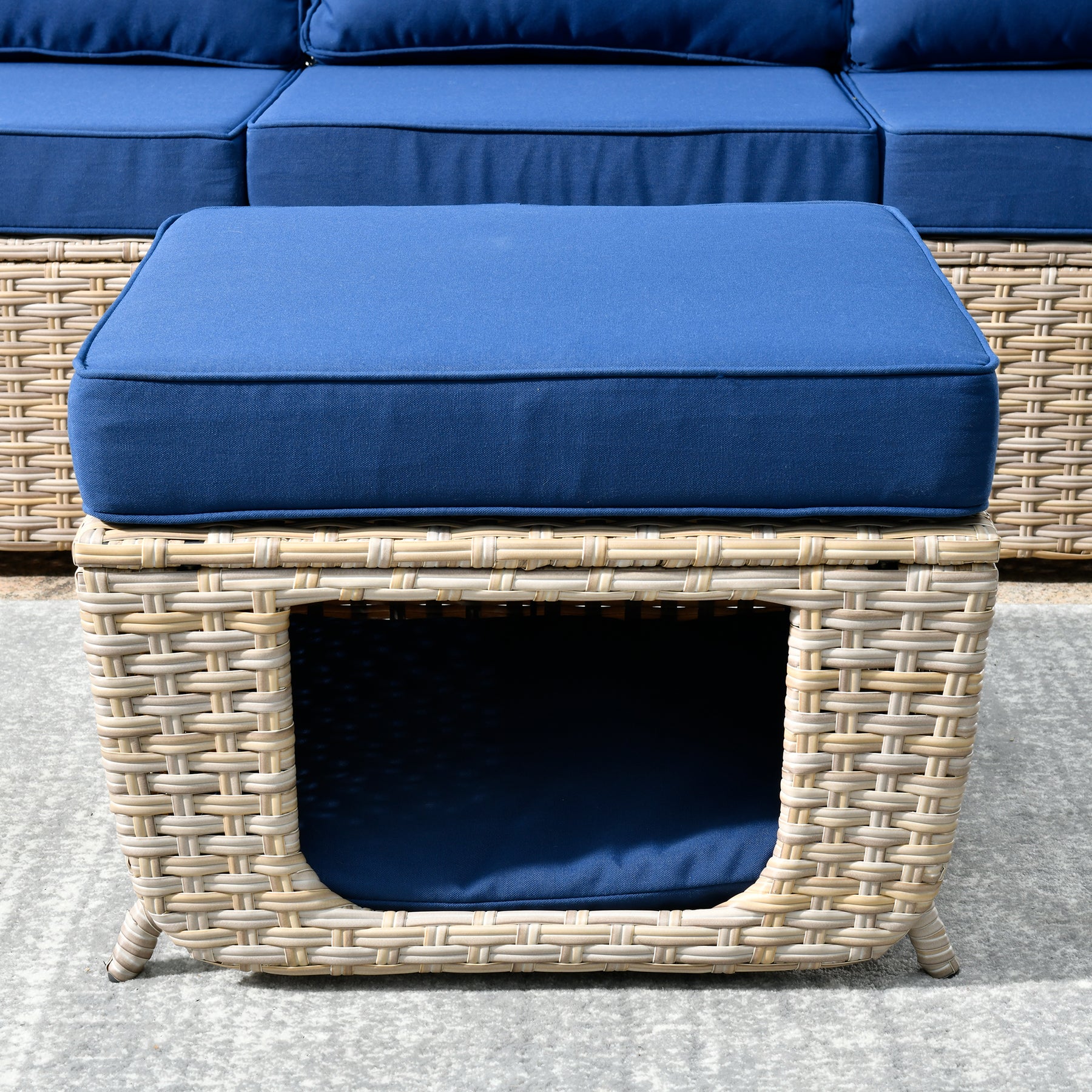 Ovios Outdoor Furniture Beige Wicker Set 8 Pieces with 2 Swivel Chair Side Table and Multifunctional Storage