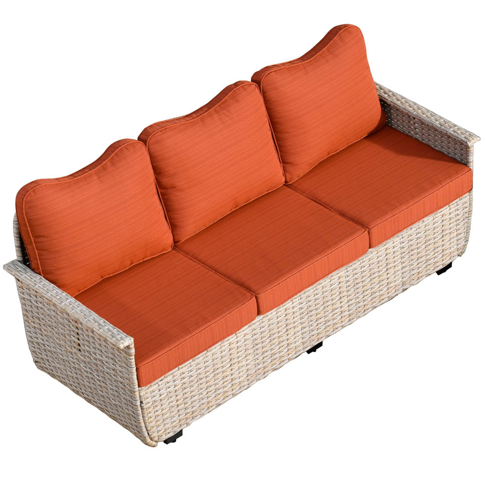 Ovios Patio Conversation Set 6 Pieces Beige Wicker with 30'' Fire Pit and Multifunctional Storage