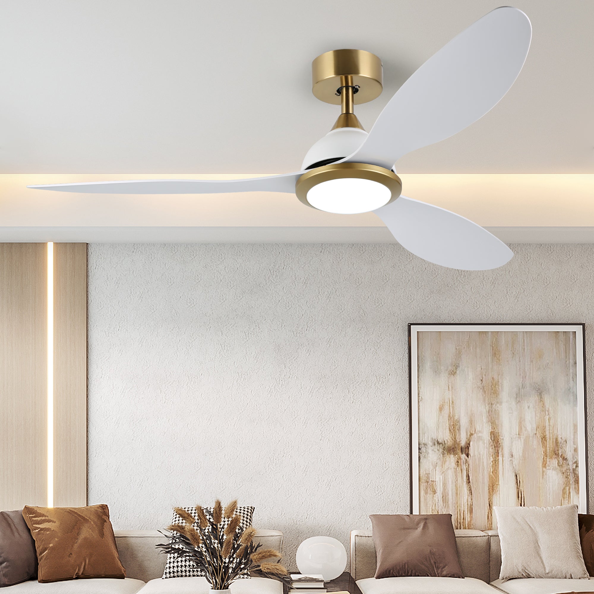OVIOS 52‘’ Remote Control Ceiling Fan Reversible 3 Blades with LED Light and 6 Wind Speeds, DC Motor