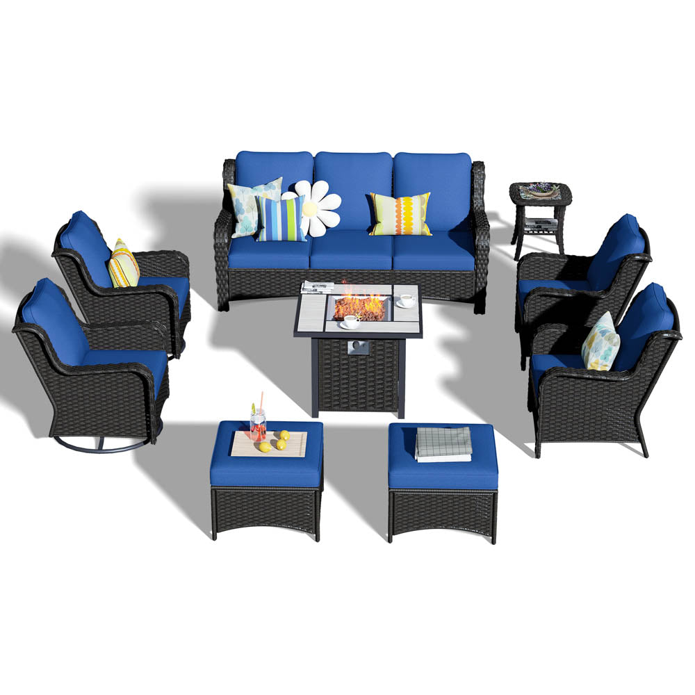 Ovios Outdoor Furniture 9-Piece with 30'' Fire Pit Table and Kenard 2 Rocking Chairs