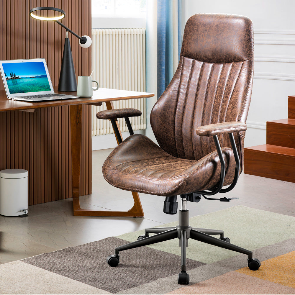 Ovios Office Chair Ergonomic High Back Suede Fabric for Executive or Home Office-Dark Brown