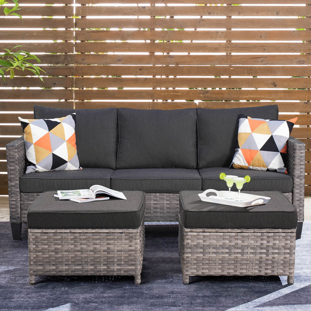 OVIOS Outdoor Couch New Vultros 3-Piece High Back with Ottoman