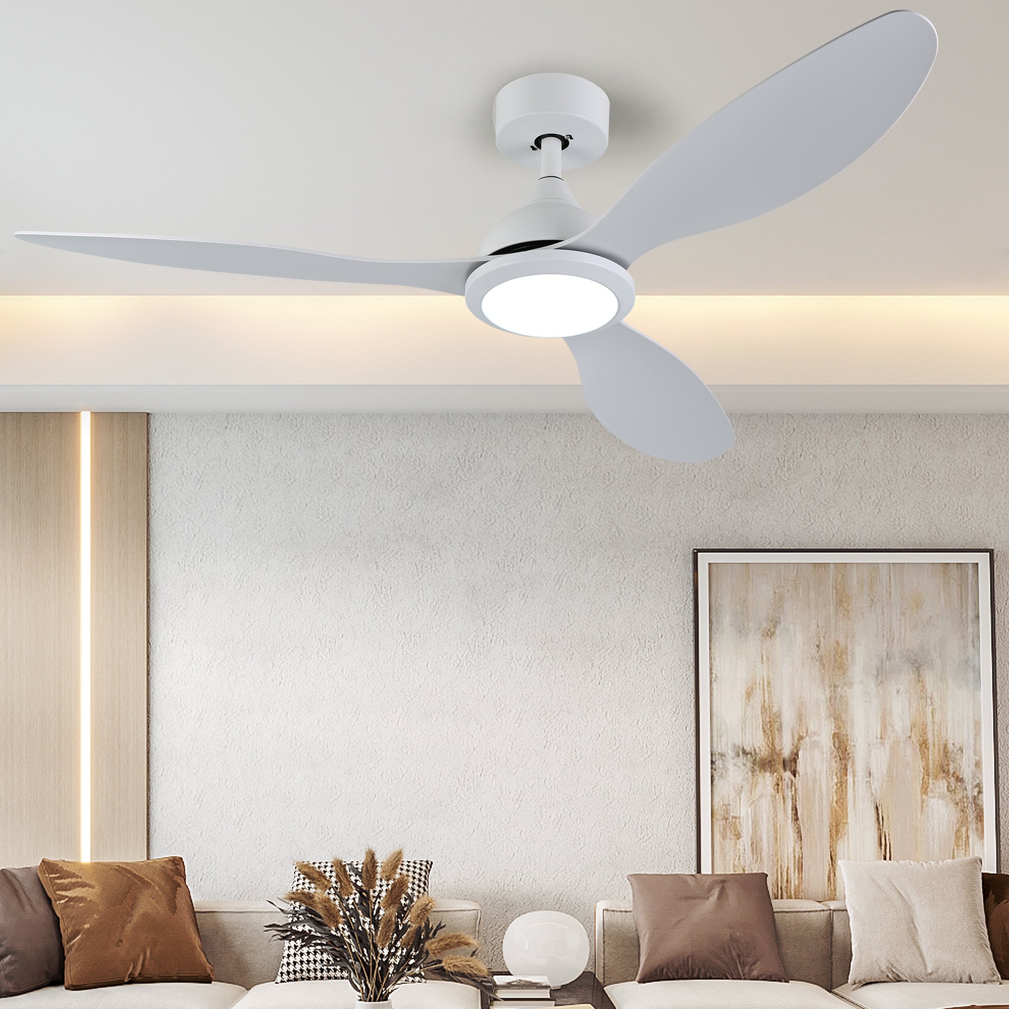 OVIOS 52‘’ Remote Control Ceiling Fan Reversible 3 Blades with LED Light and 6 Wind Speeds, DC Motor