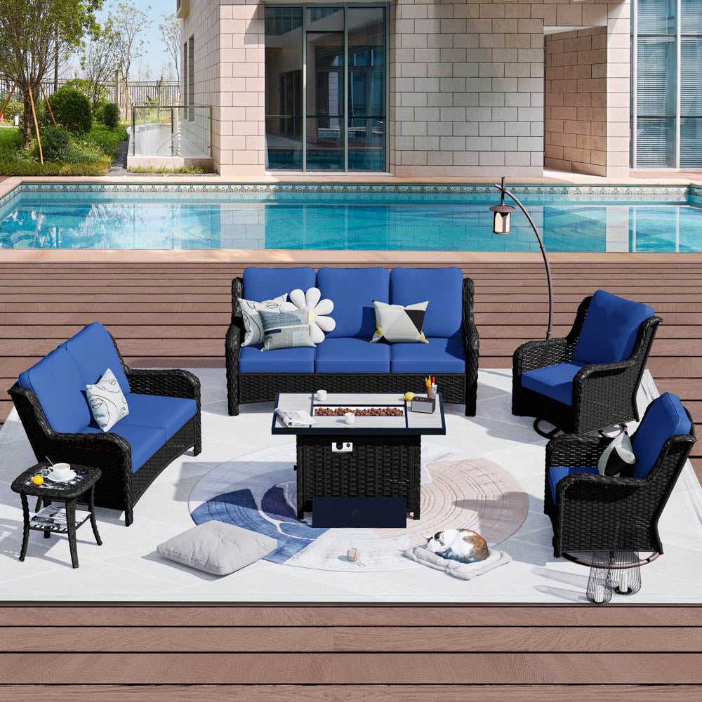 OVIOS Patio Kenard 6-Piece Conversation Set with 42'' Rectangle Propane Fire Pit Table and Rocking Chairs
