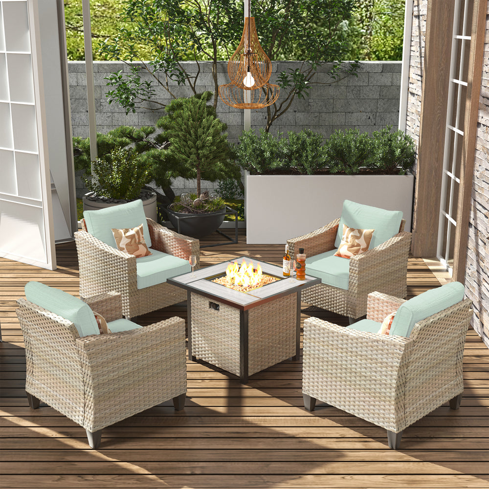 Ovios Athena Series Outdoor Patio Furniture Set with 30'' Fire Pit Table 5-Piece