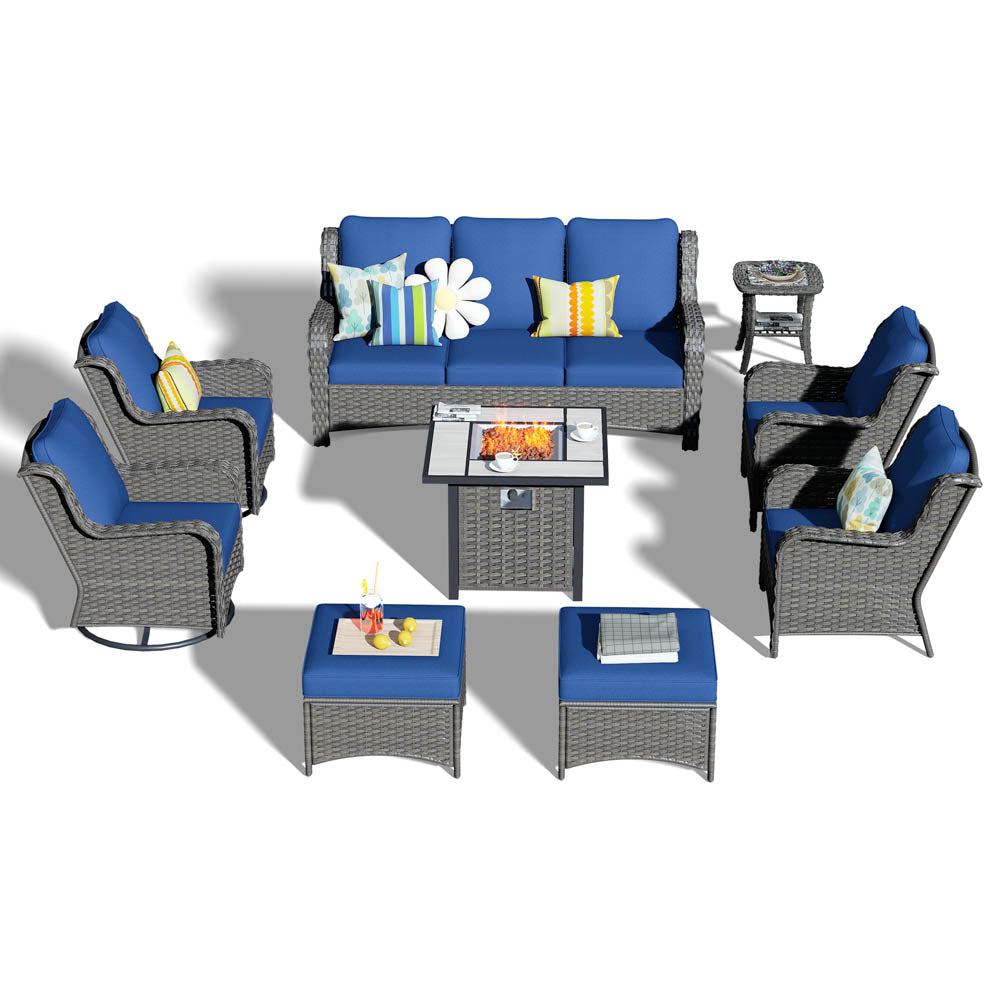 Ovios Outdoor Furniture 9-Piece with 30'' Fire Pit Table and Kenard 2 Rocking Chairs