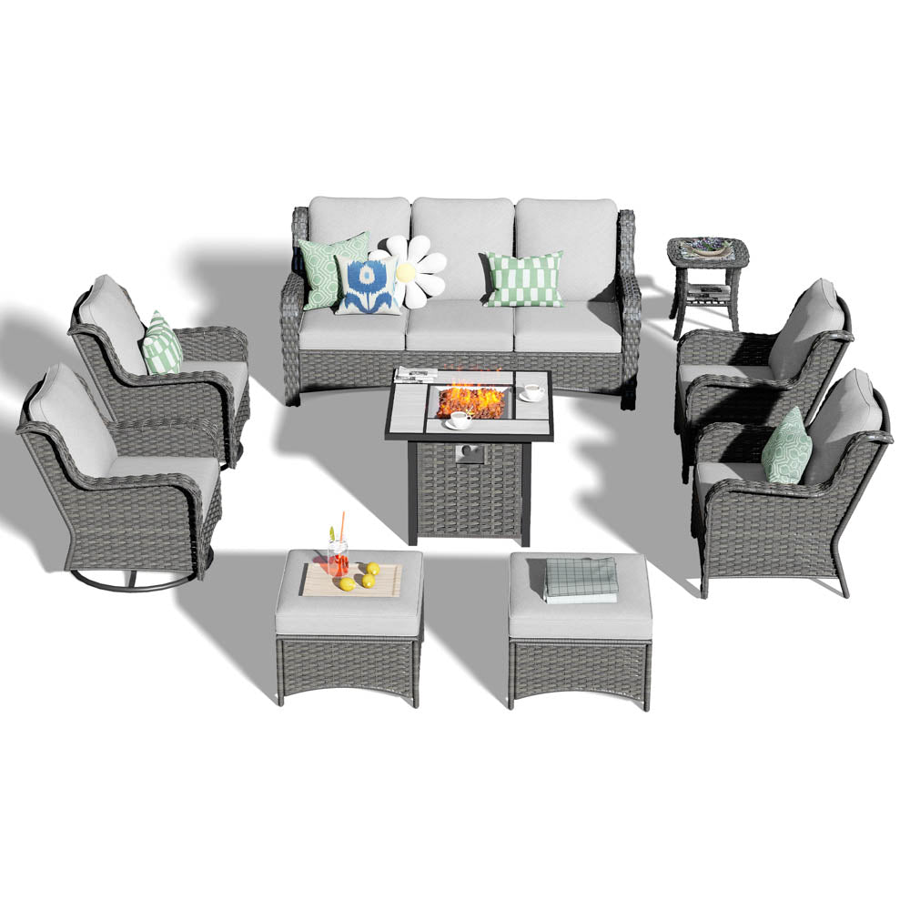 Ovios Outdoor Furniture 9-Piece with 30'' Fire Pit Table and Kenard 2 Rocking Chairs
