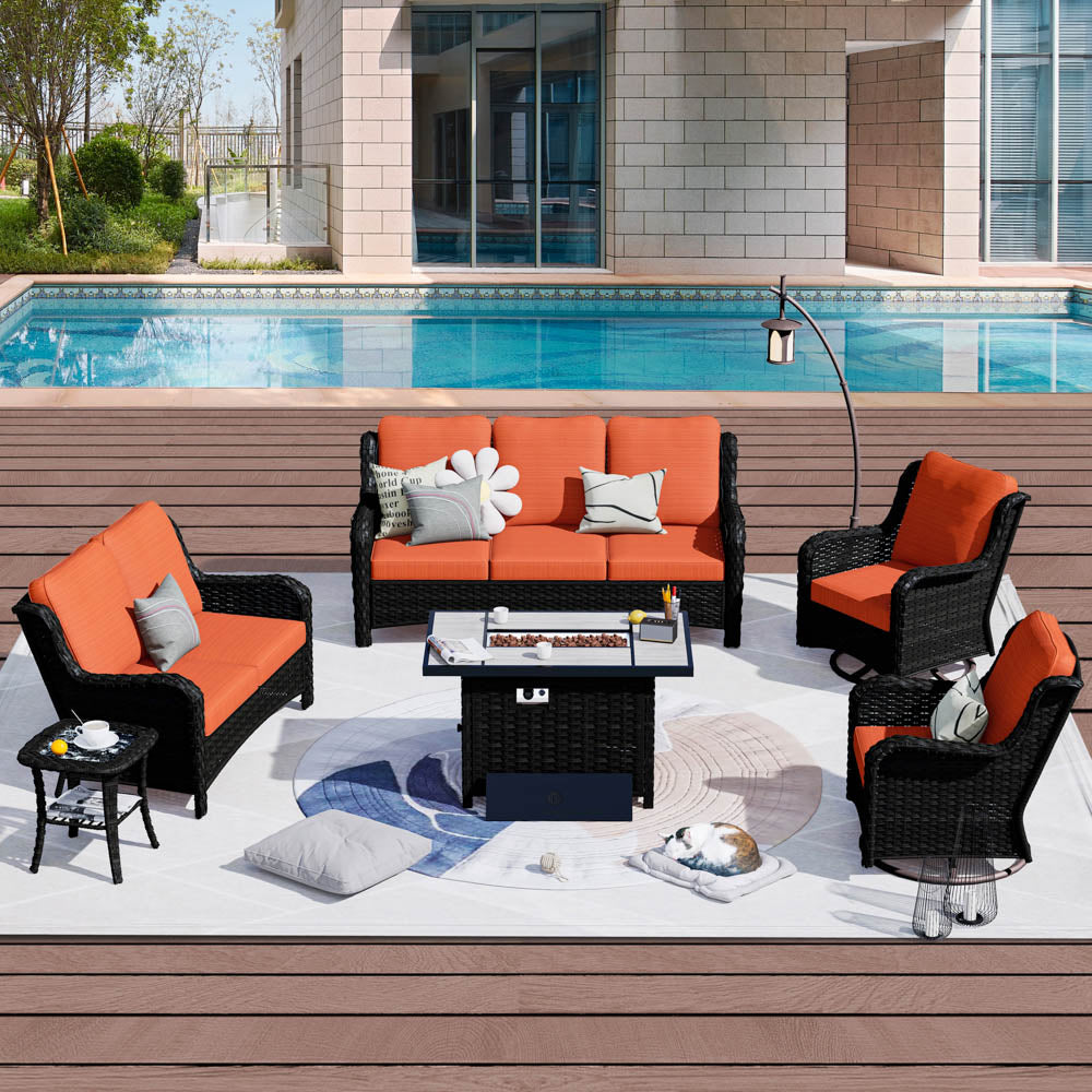 OVIOS Patio Kenard 6-Piece Conversation Set with 42'' Rectangle Propane Fire Pit Table and Rocking Chairs