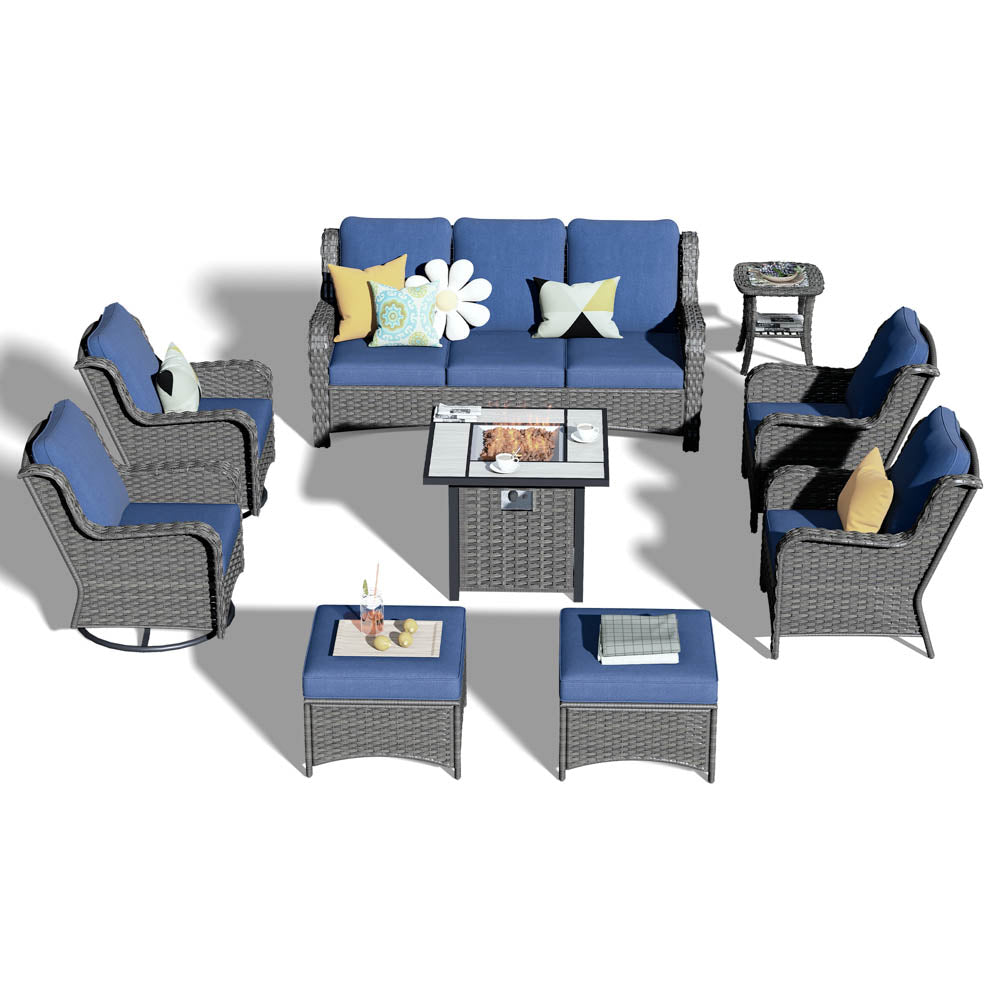 Ovios Outdoor Furniture 9-Piece with 30'' Fire Pit Table and Kenard 2 Rocking Chairs