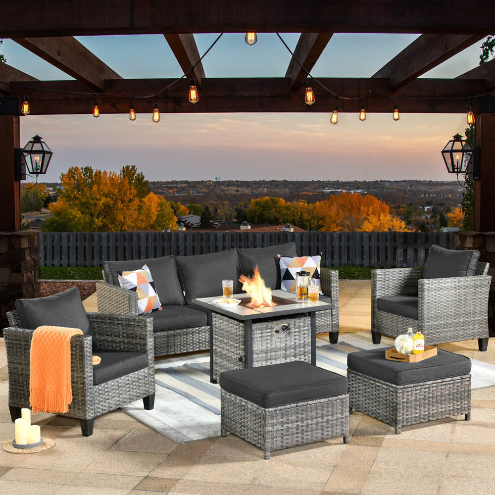 OVIOS Patio Conversation Set 6-Piece with 30'' Fire Pit Table and Vultros Set