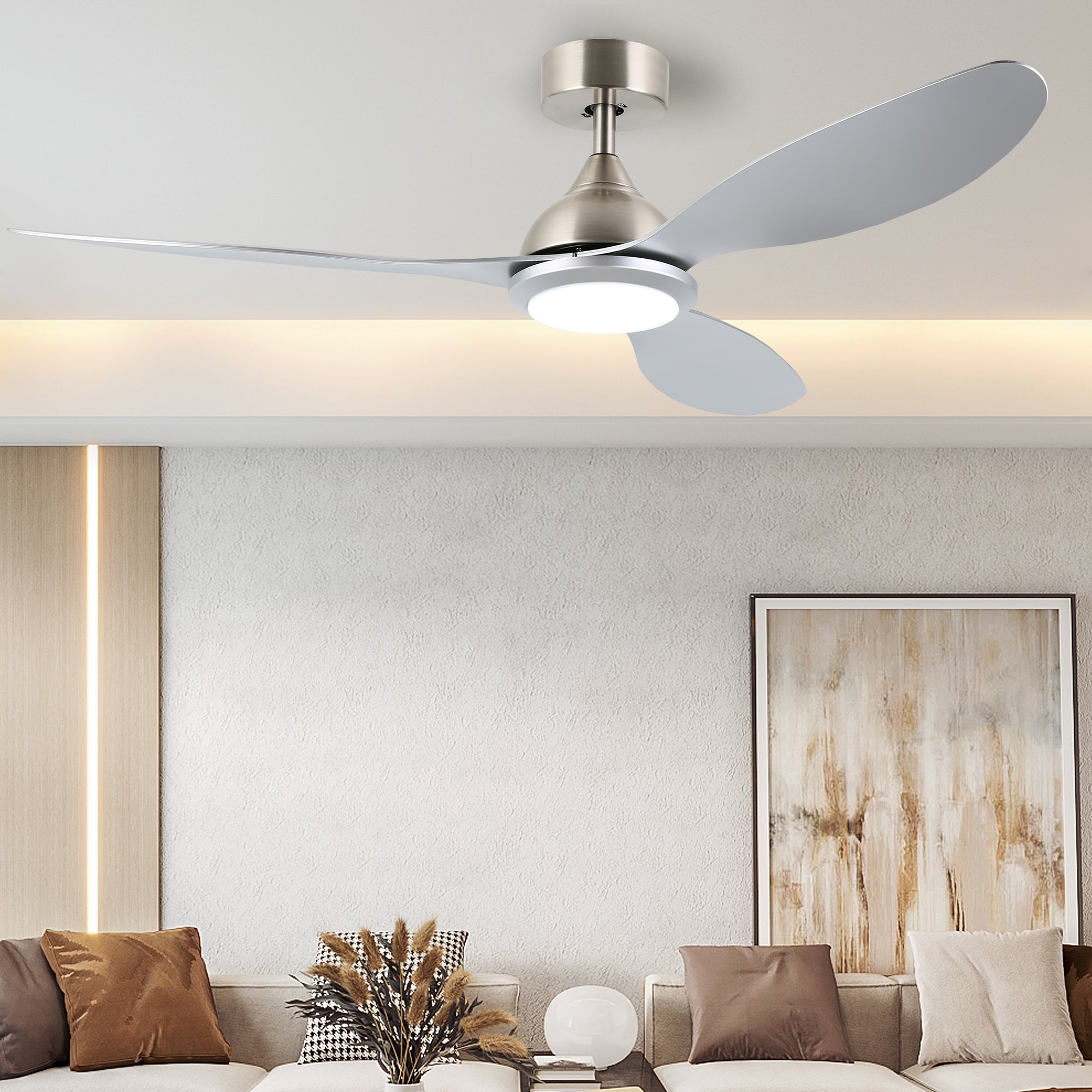 OVIOS 52‘’ Remote Control Ceiling Fan Reversible 3 Blades with LED Light and 6 Wind Speeds, DC Motor