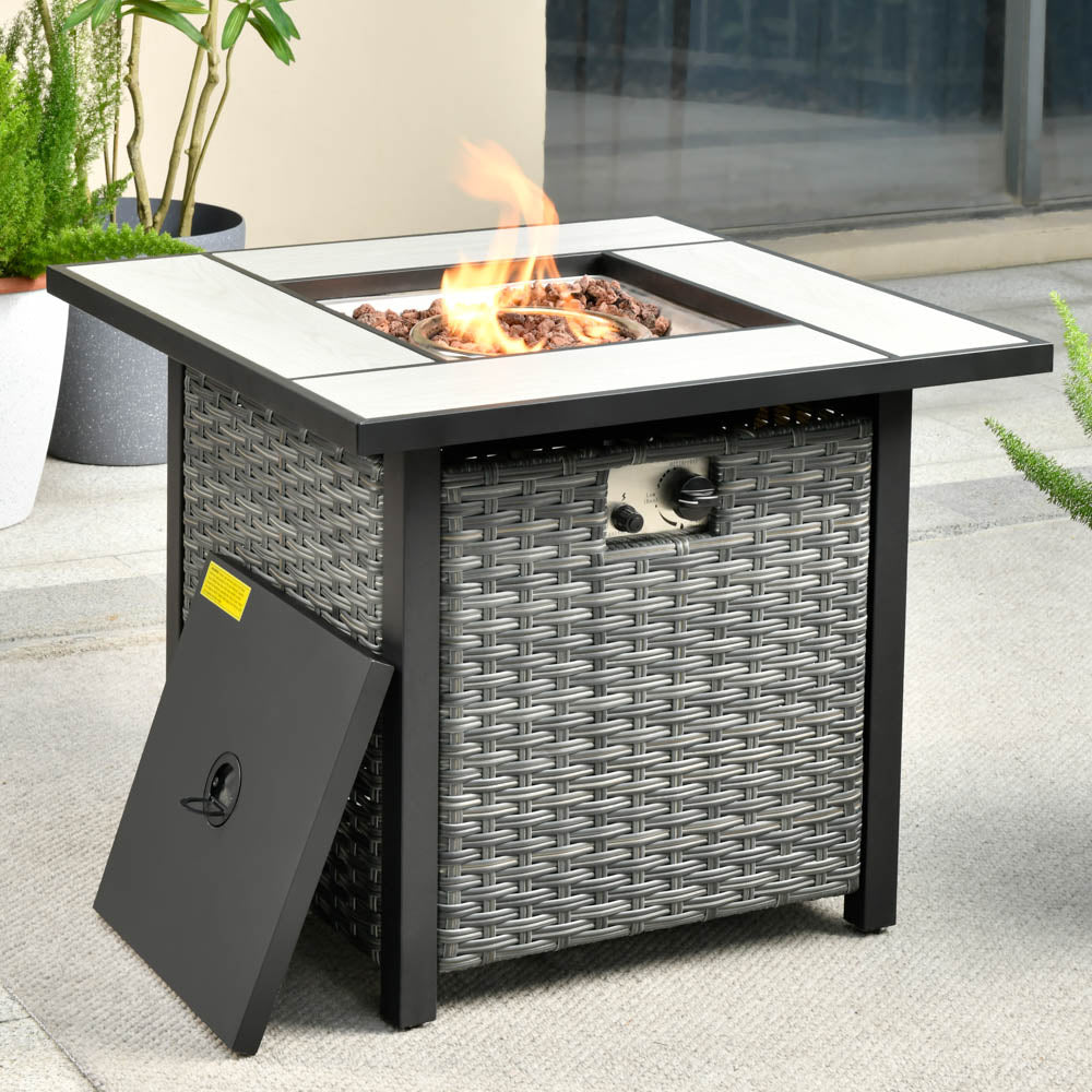 Ovios Patio Propane Outdoor 30'' Fire Pit Table with Lid for Pet Sofa Series