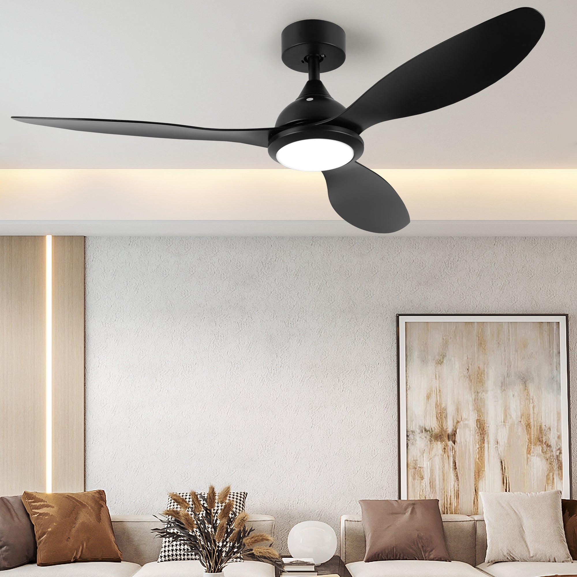 OVIOS 52‘’ Remote Control Ceiling Fan Reversible 3 Blades with LED Light and 6 Wind Speeds, DC Motor