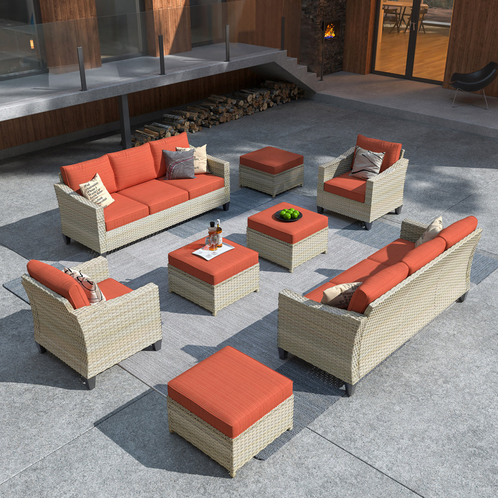 Ovios Athena Series Outdoor Patio Furniture Set 8-Piece with Cushions All Weather Wicker