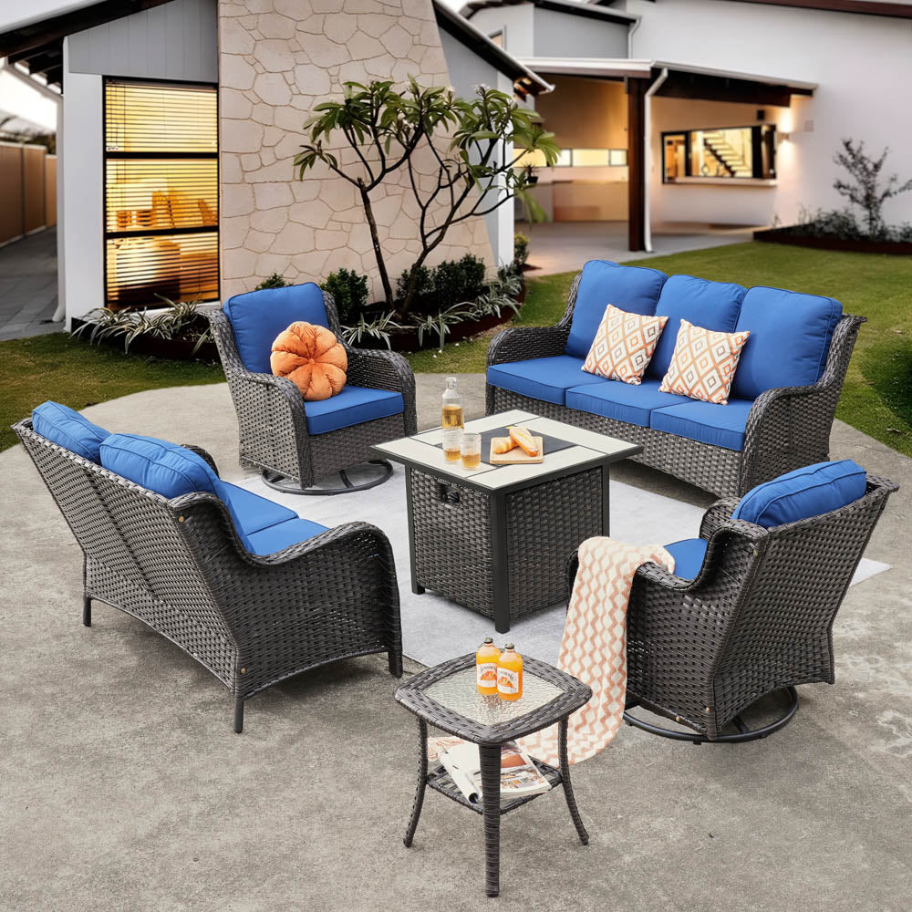 OVIOS Patio Kenard 6-Piece Conversation Set with 30'' Propane Fire Pit Table and Rocking Chairs