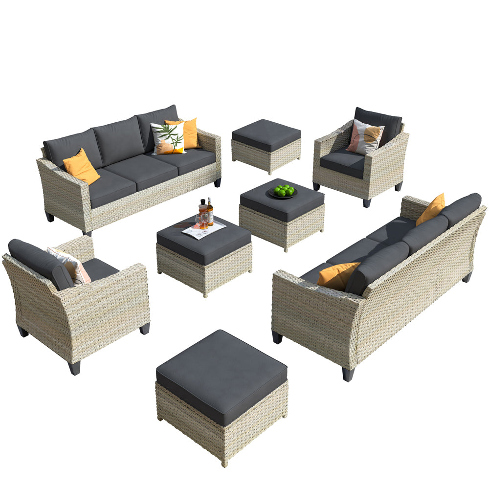 Ovios Athena Series Outdoor Patio Furniture Set 8-Piece with Cushions All Weather Wicker