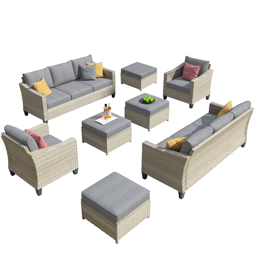 Ovios Athena Series Outdoor Patio Furniture Set 8-Piece with Cushions All Weather Wicker