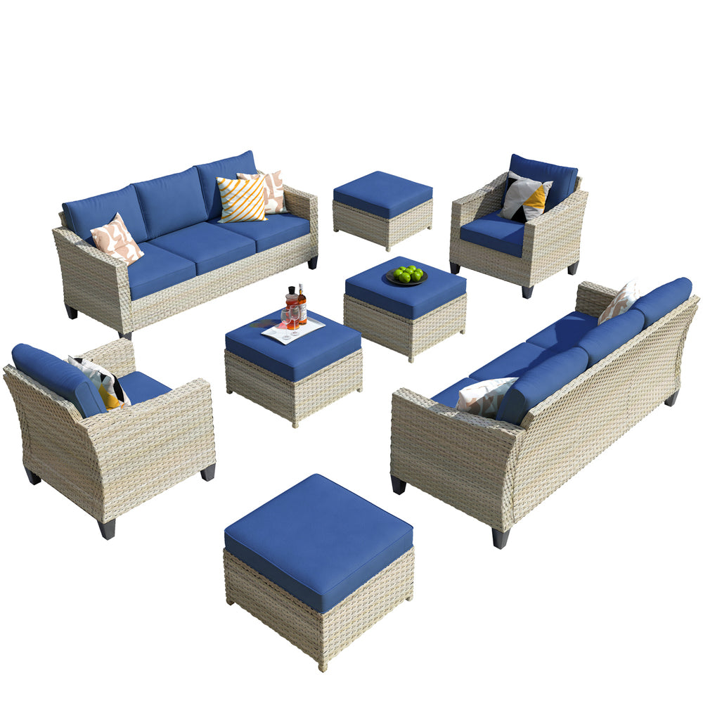 Ovios Athena Series Outdoor Patio Furniture Set 8-Piece with Cushions All Weather Wicker