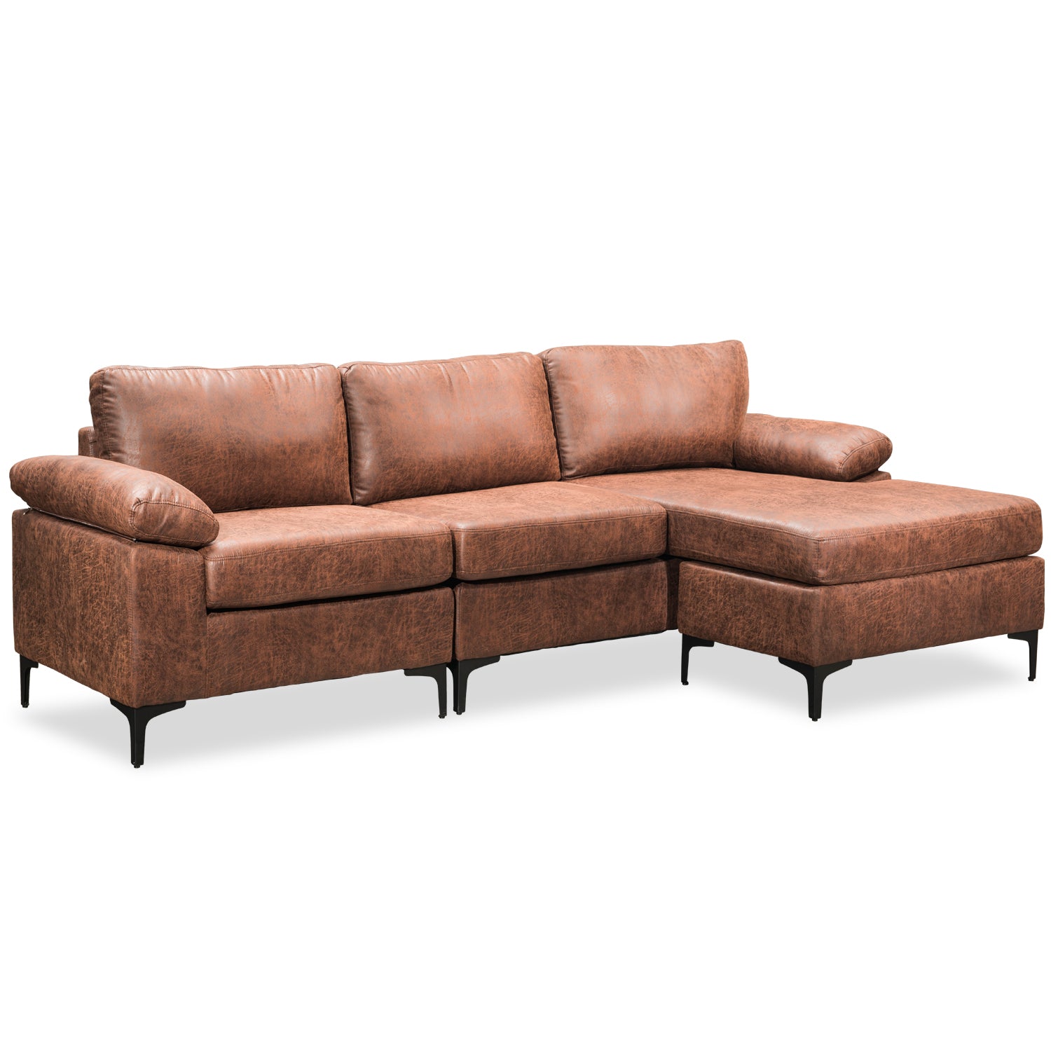 Ovios Living Room Reversible Sofa Chaise 100.40" Wide with Ottoman