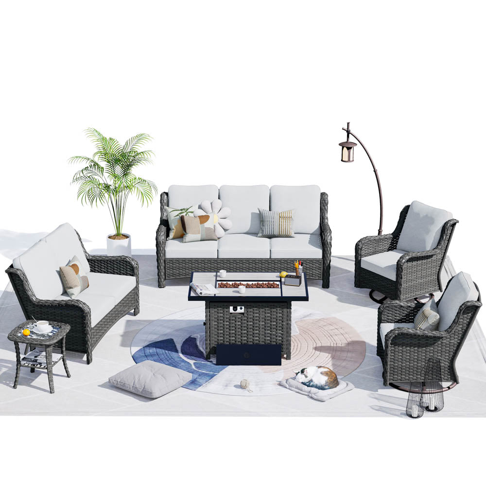 Ovios Patio Kenard 6-Piece Conversation Set with 42'' Rectangle Propane Fire Pit Table and Rocking Chairs