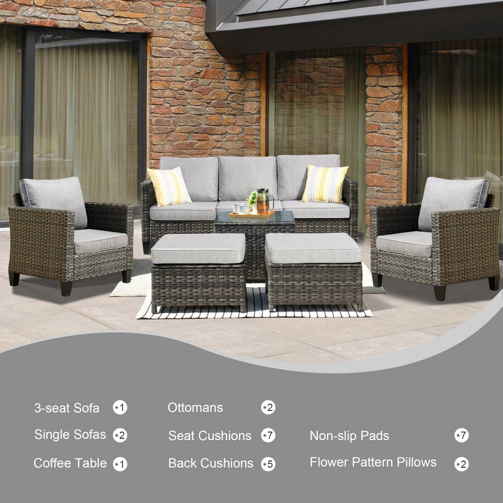 Ovios Patio Conversation Set New Vultros 6-Piece High Back with Cushions