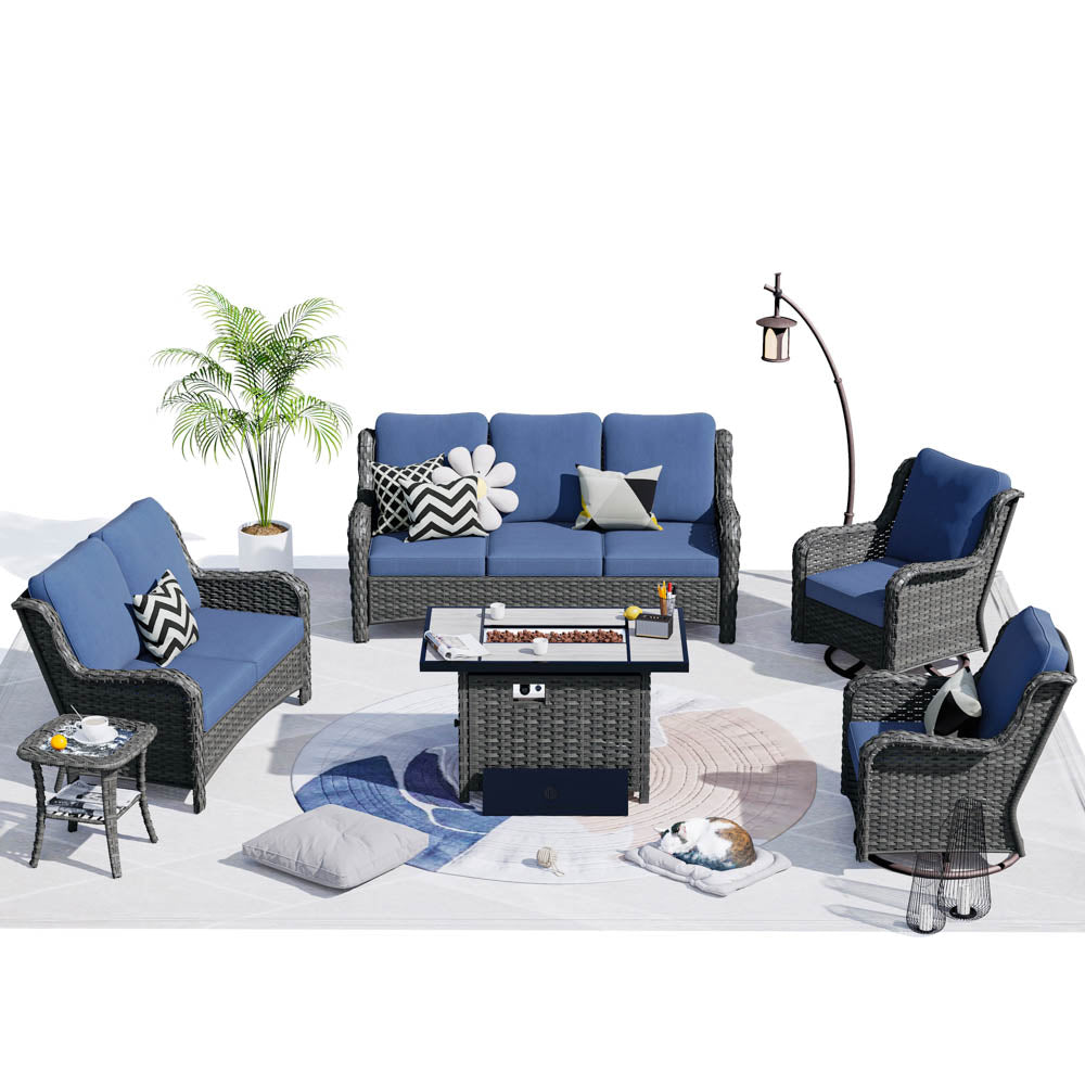 Ovios Patio Kenard 6-Piece Conversation Set with 42'' Rectangle Propane Fire Pit Table and Rocking Chairs