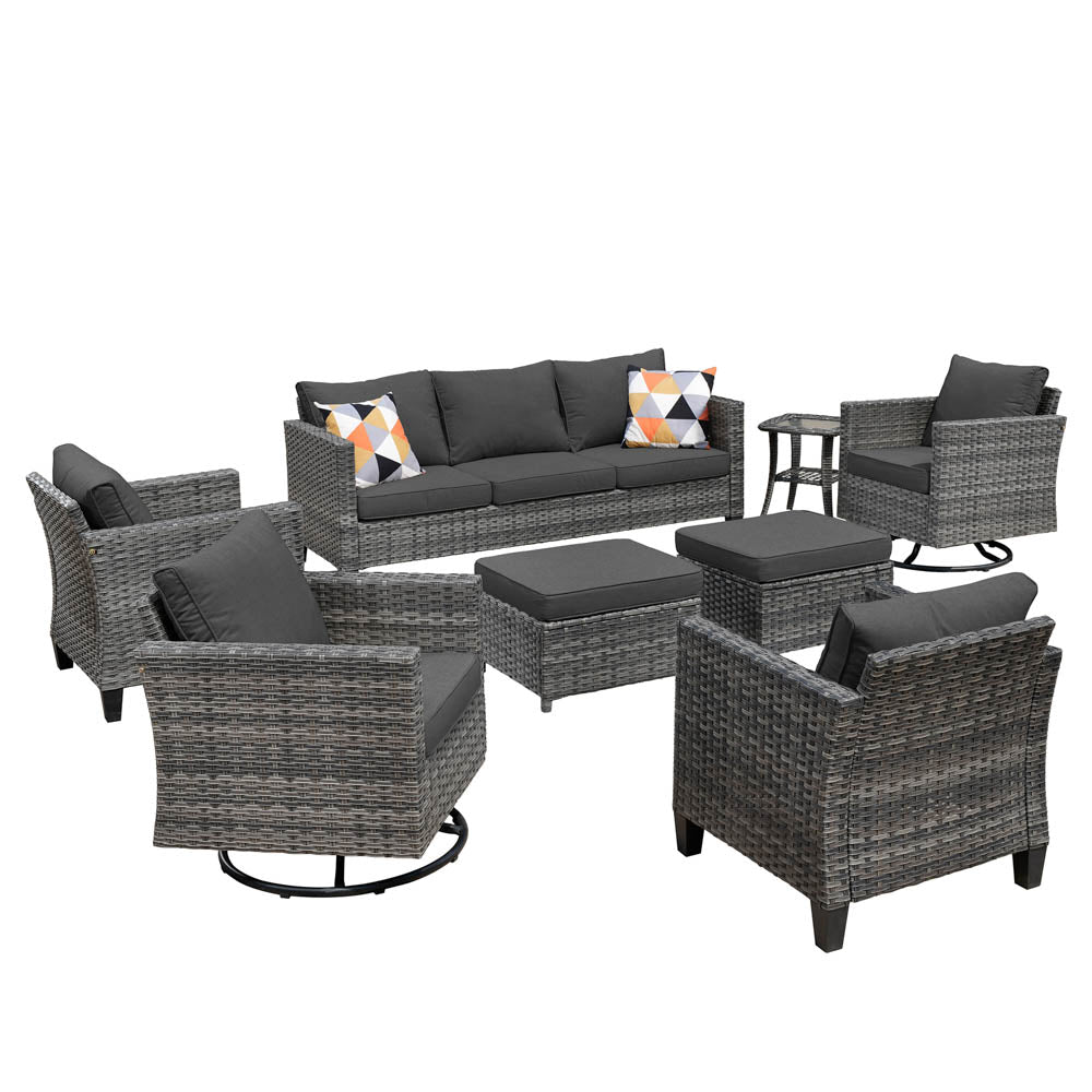 Ovios Patio Conversation Set 8-Piece with Swivel Rocking Chairs and Table