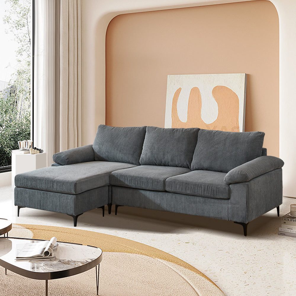 Ovios 100.02" Living Room Sofa Reversible Chaise Corduroy Fabric with Ottoman