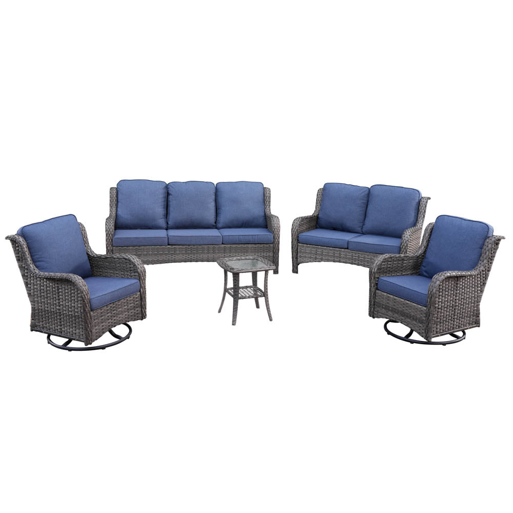 Ovios Patio Kenard 5-Piece Conversation Set with Loveseat and Swivel Rocking Chairs