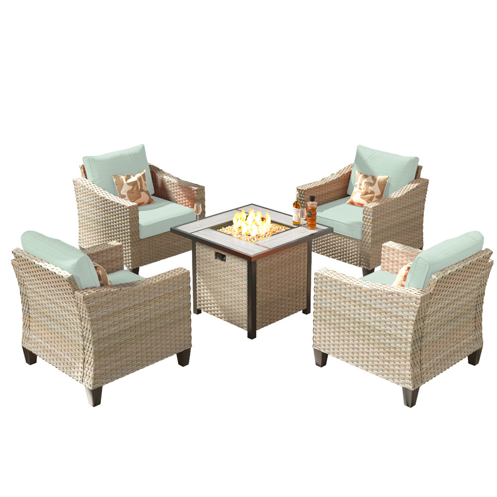 Ovios Athena Series Outdoor Patio Furniture Set with 30'' Fire Pit Table 5-Piece