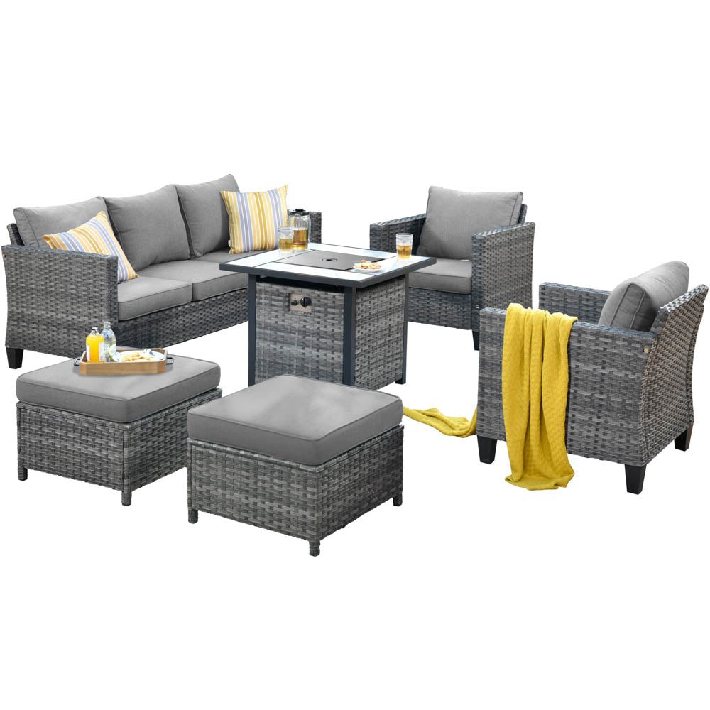 Ovios Patio Conversation Set 6-Piece with 30'' Fire Pit Table and Vultros Set
