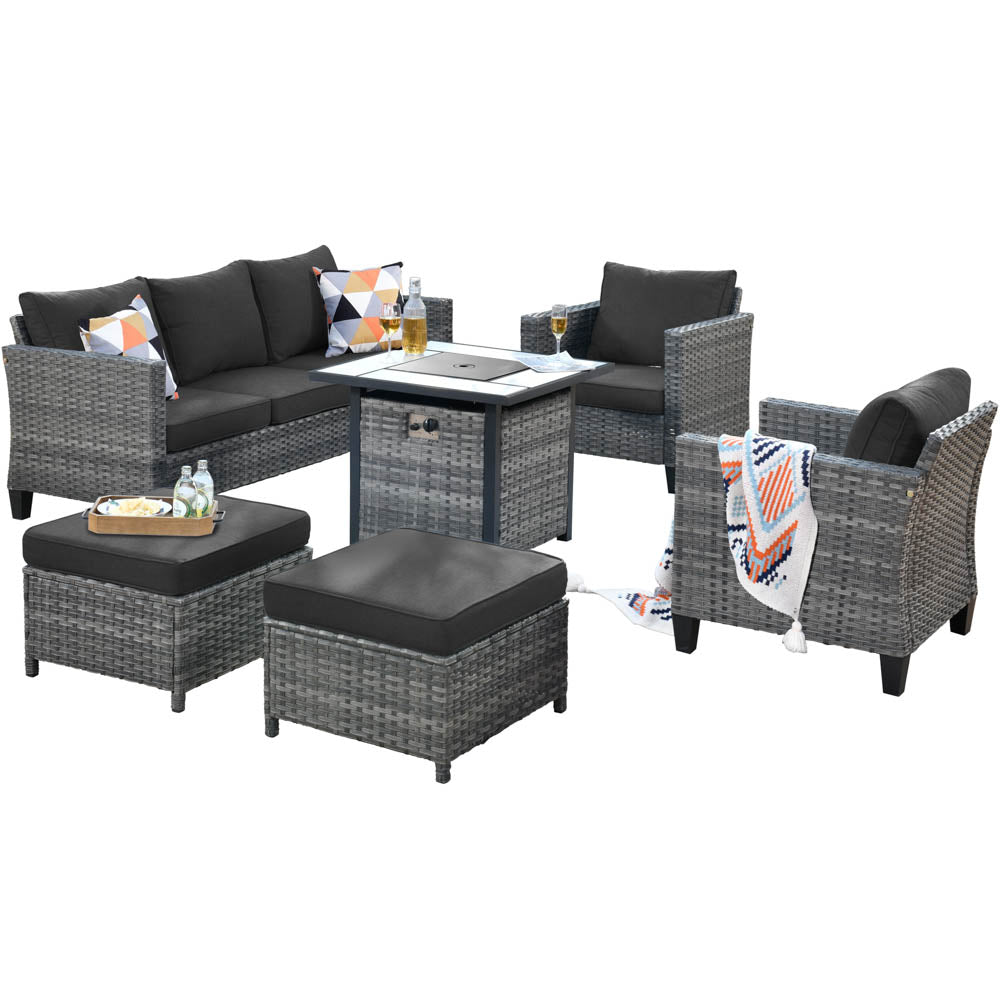 Ovios Patio Conversation Set 6-Piece with 30'' Fire Pit Table and Vultros Set