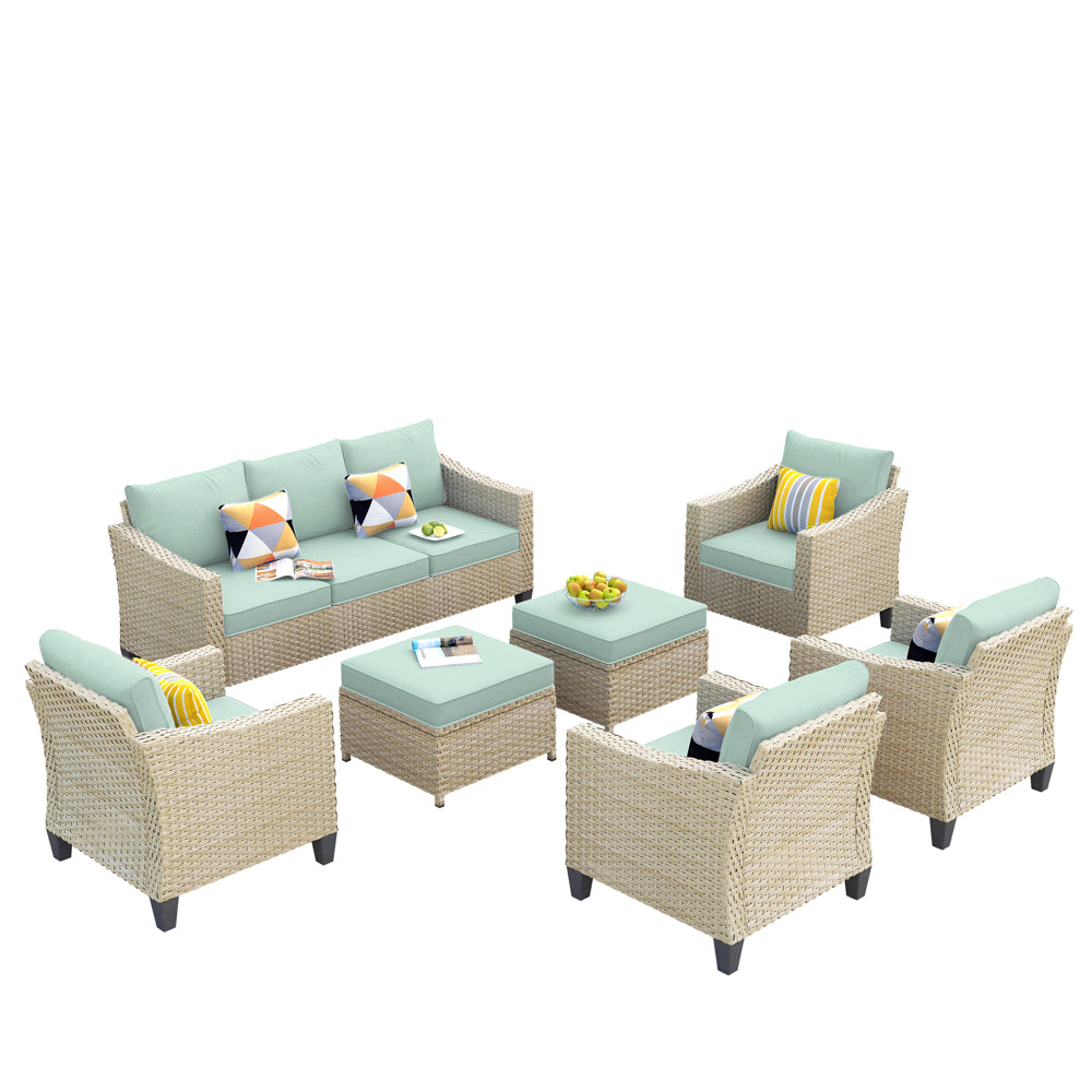 Ovios Athena Series Outdoor Patio Furniture Set 7-Piece with Cushions All Weather Wicker
