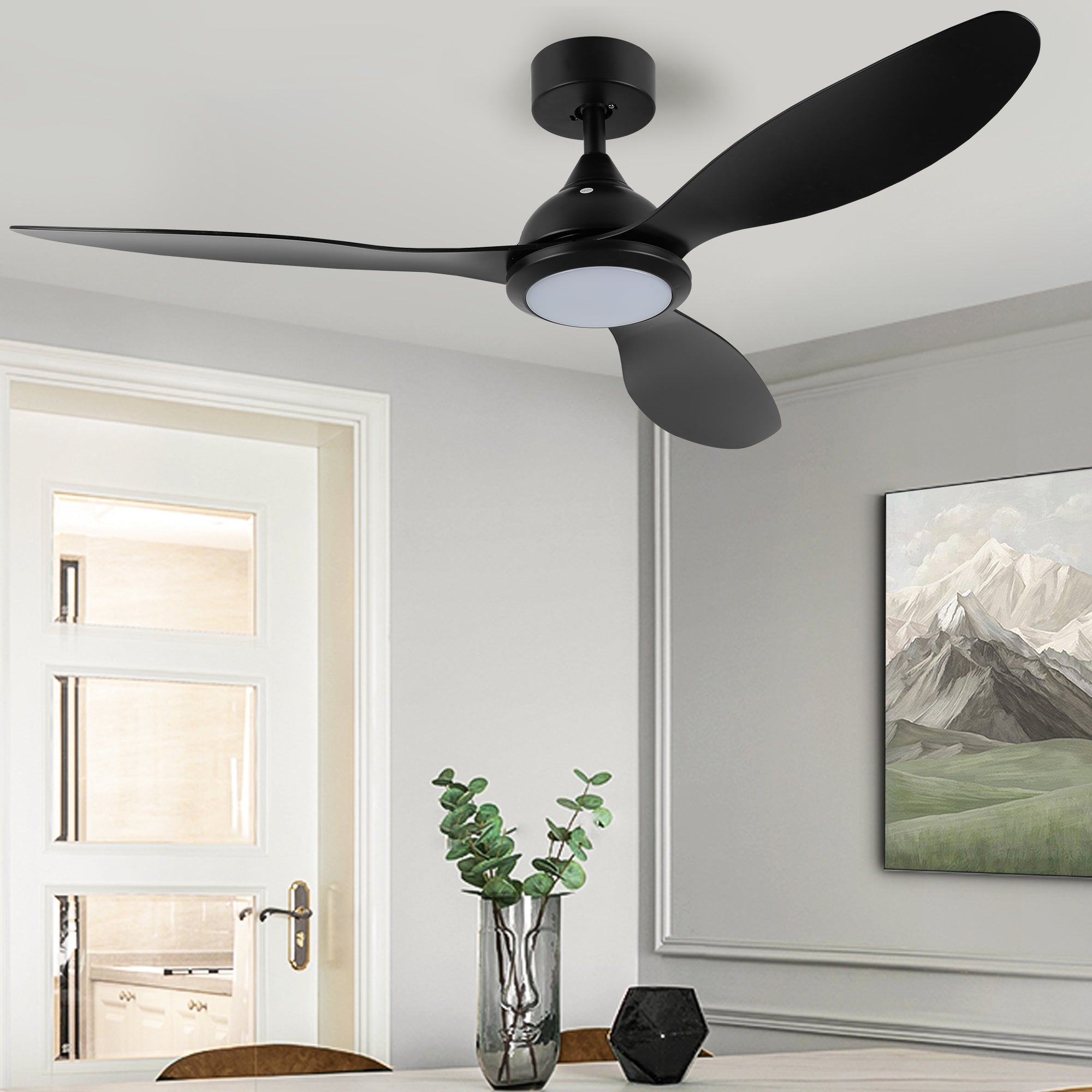 OVIOS 52‘’ Remote Control Ceiling Fan Reversible 3 Blades with LED Light and 6 Wind Speeds, DC Motor