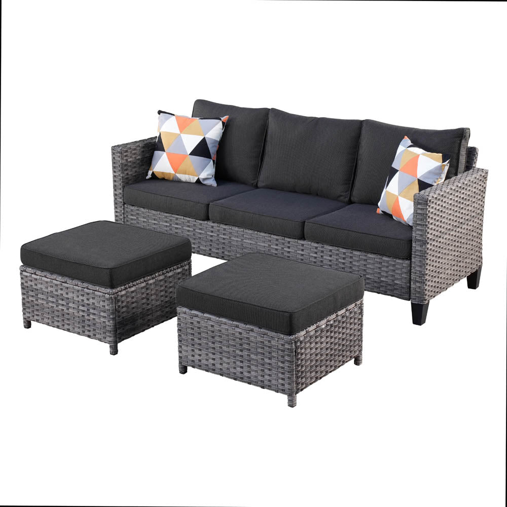 Ovios Outdoor Couch New Vultros 3-Piece High Back with Ottoman