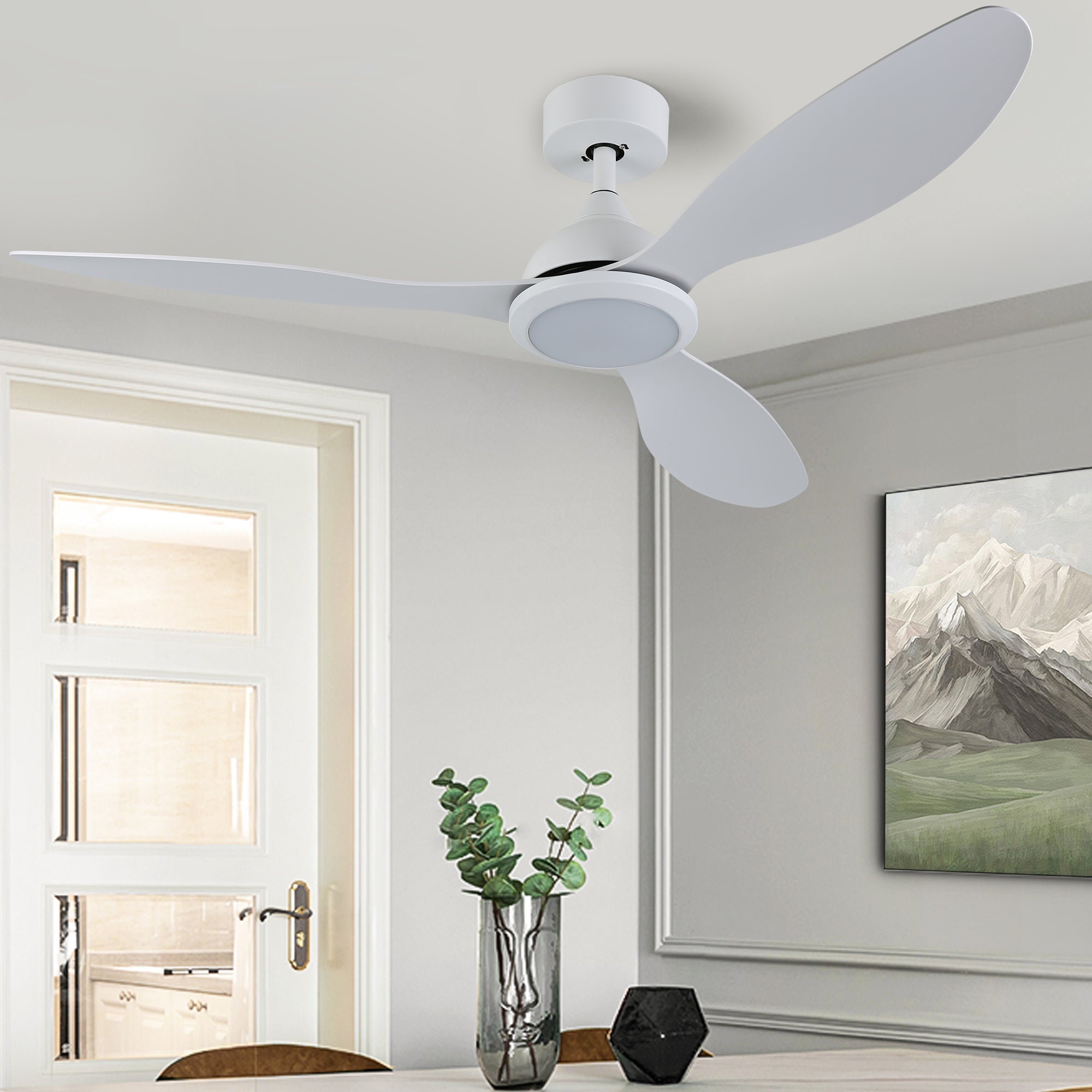 OVIOS 52‘’ Remote Control Ceiling Fan Reversible 3 Blades with LED Light and 6 Wind Speeds, DC Motor