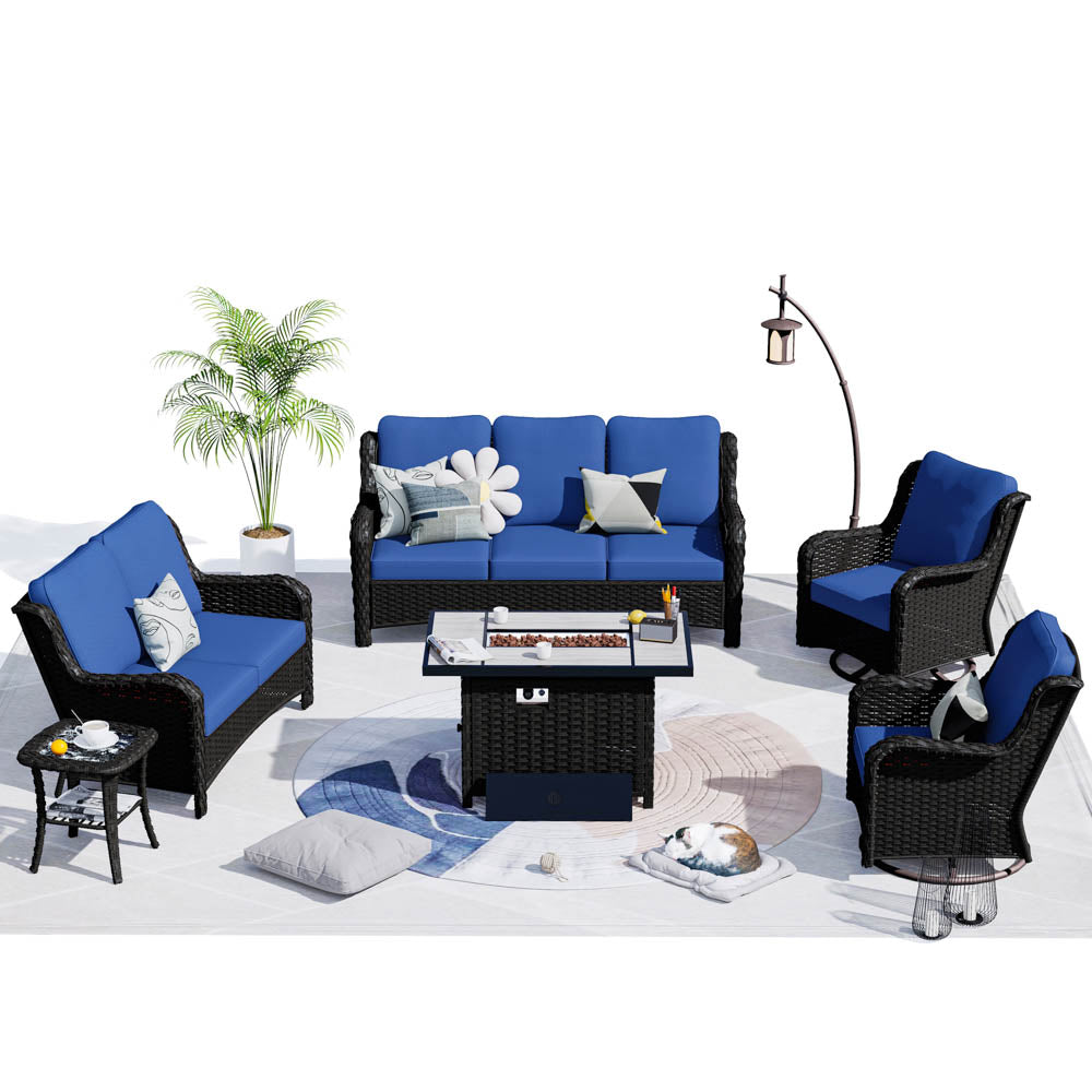 Ovios Patio Kenard 6-Piece Conversation Set with 42'' Rectangle Propane Fire Pit Table and Rocking Chairs