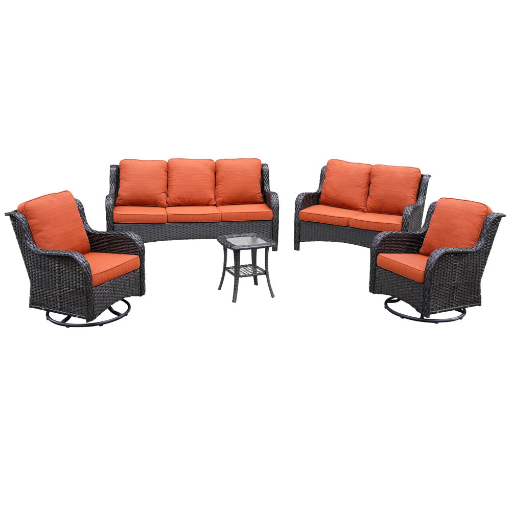 Ovios Patio Kenard 5-Piece Conversation Set with Loveseat and Swivel Rocking Chairs