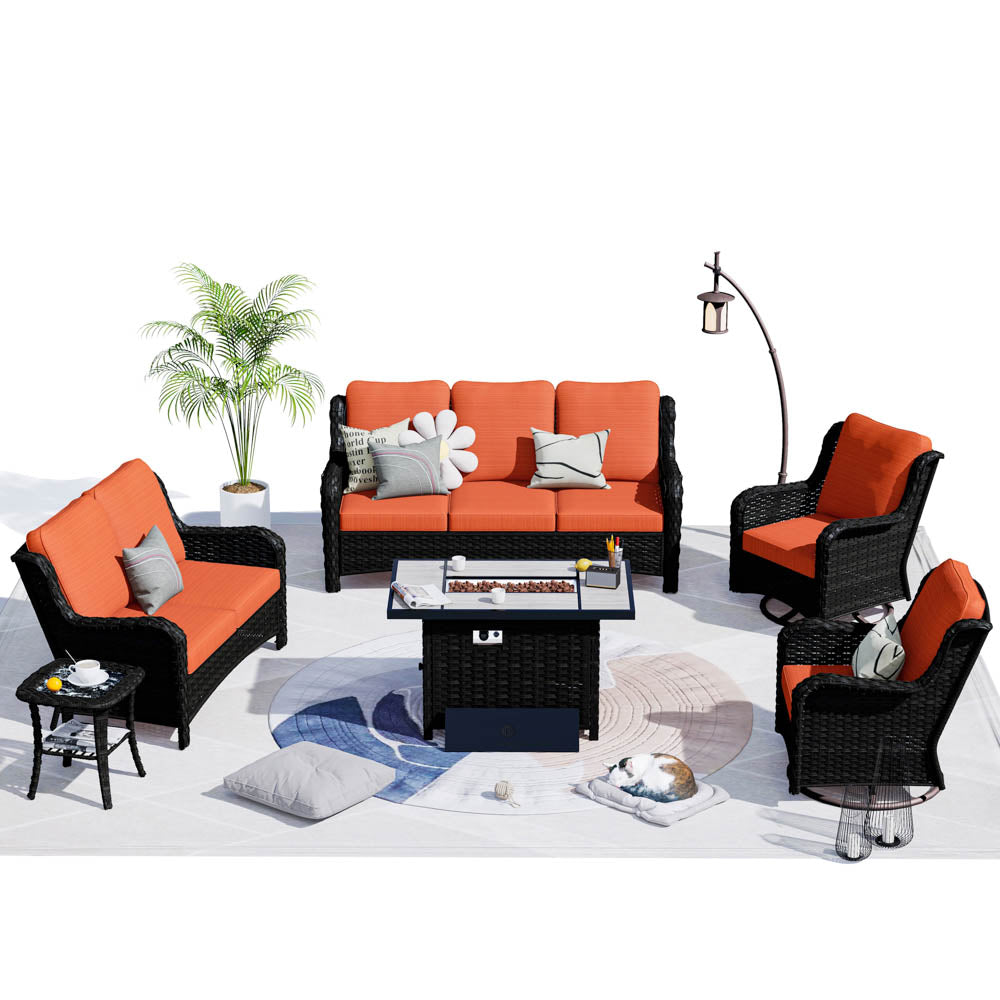 Ovios Patio Kenard 6-Piece Conversation Set with 42'' Rectangle Propane Fire Pit Table and Rocking Chairs