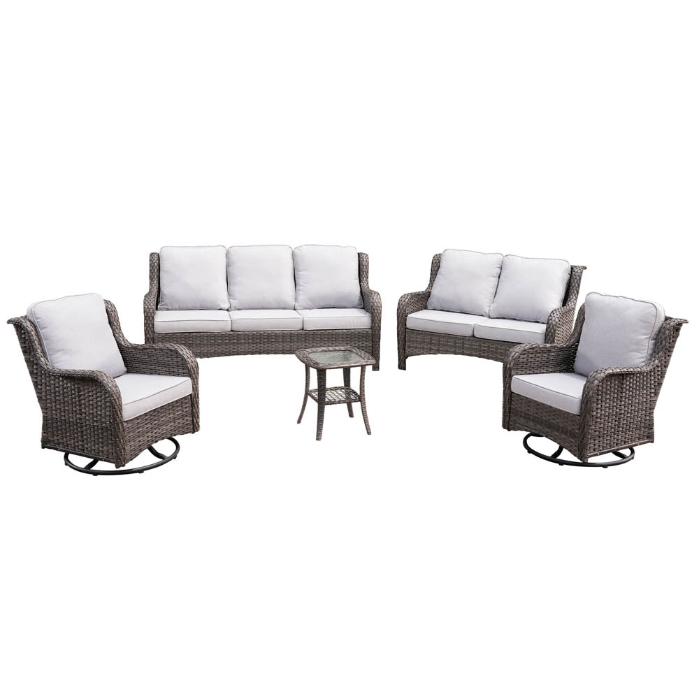 Ovios Patio Kenard 5-Piece Conversation Set with Loveseat and Swivel Rocking Chairs
