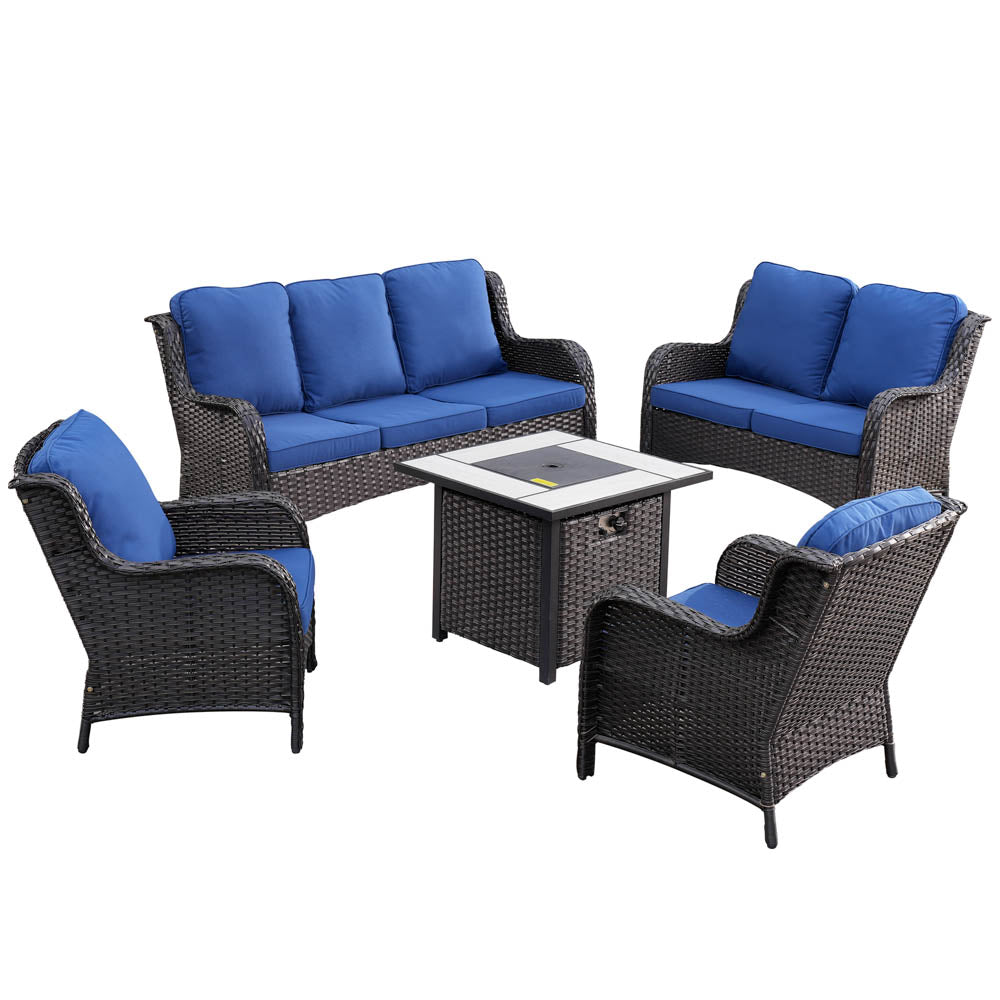 Ovios Patio Kenard 5-Piece Conversation Set with 30'' Fire Pit Table and Loveseat
