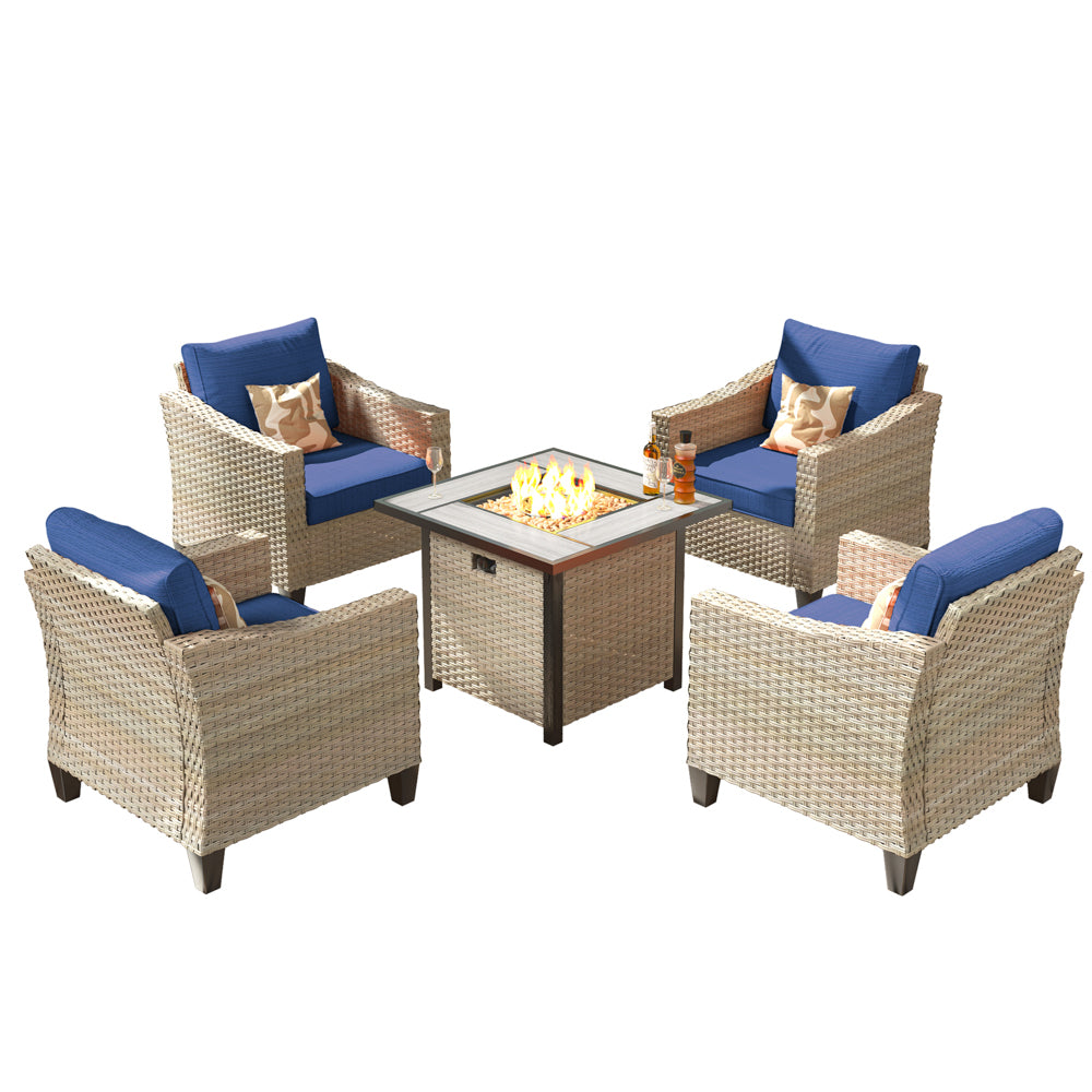 Ovios Athena Series Outdoor Patio Furniture Set with 30'' Fire Pit Table 5-Piece