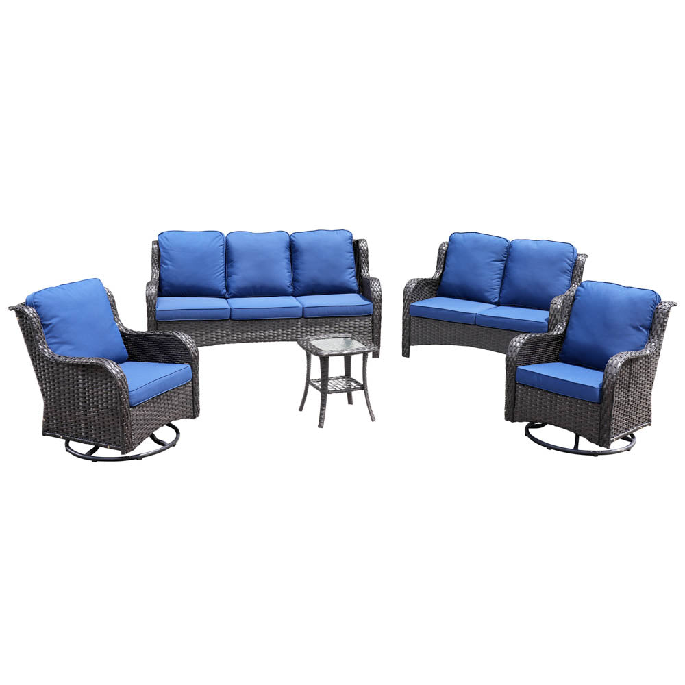 Ovios Patio Kenard 5-Piece Conversation Set with Loveseat and Swivel Rocking Chairs