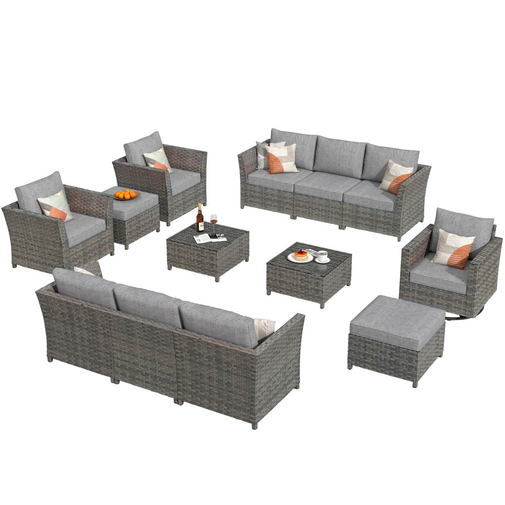 Ovios New Rimaru Series Patio Furniture Set  13-Piece include Swivel Chairs Set Partially Assembled