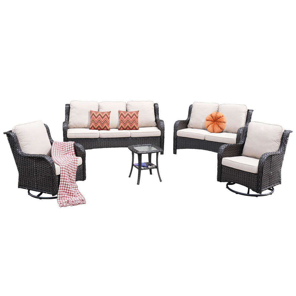Ovios Patio Kenard 5-Piece Conversation Set with Loveseat and Swivel Rocking Chairs