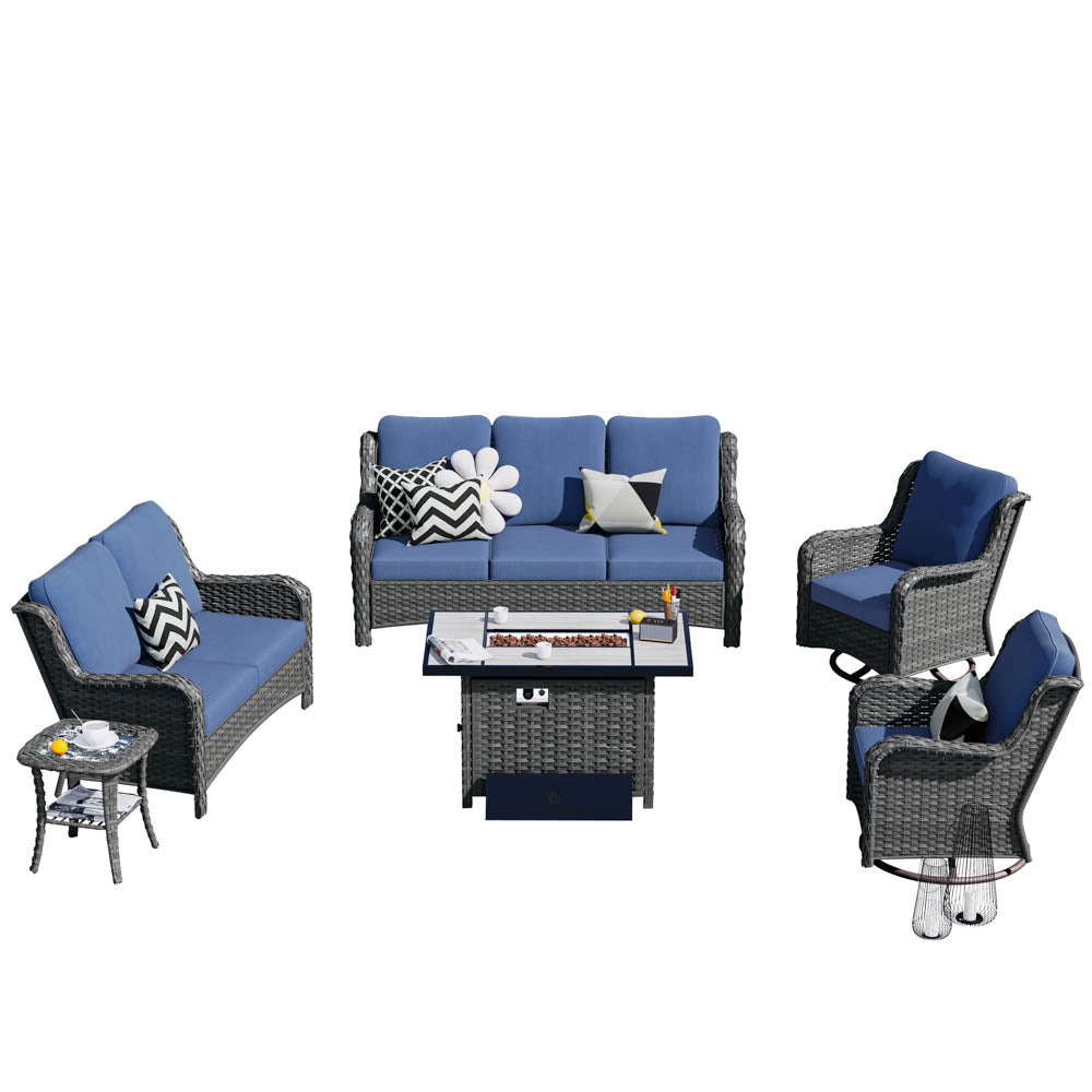 Ovios Patio Kenard 6-Piece Conversation Set with 42'' Rectangle Propane Fire Pit Table and Rocking Chairs